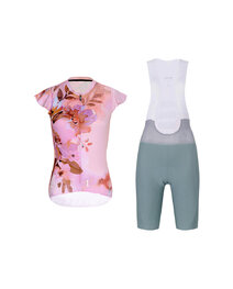 RIVANELLE Rövid kerékpáros mez rövidnadrággal - MISS FLOWERY - zöld/rózsaszín